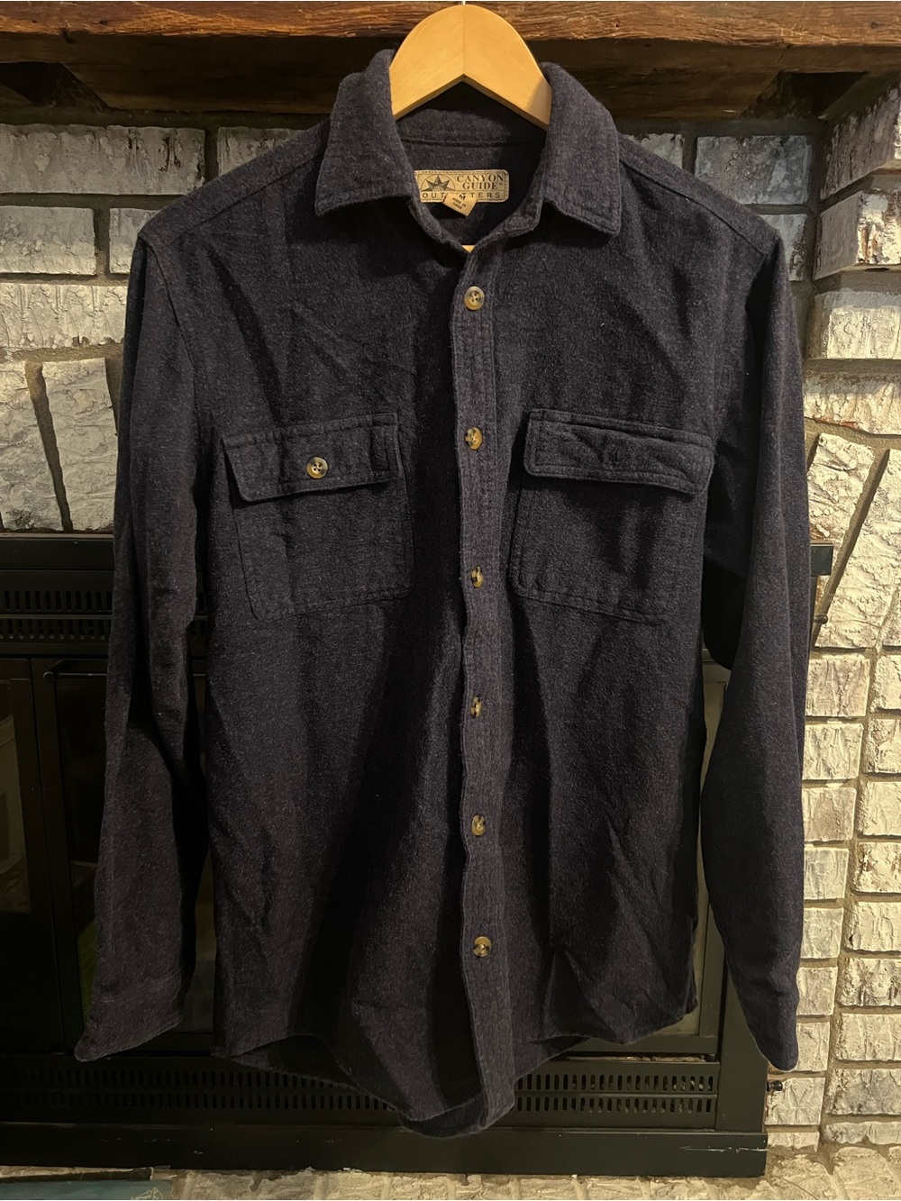 Men's Dark Navy Wool-Blend Shirt Jacket with Chest Pockets